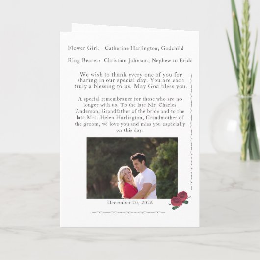 Hochzeitsprogramm für schöne Rose Programm (Rückseite)