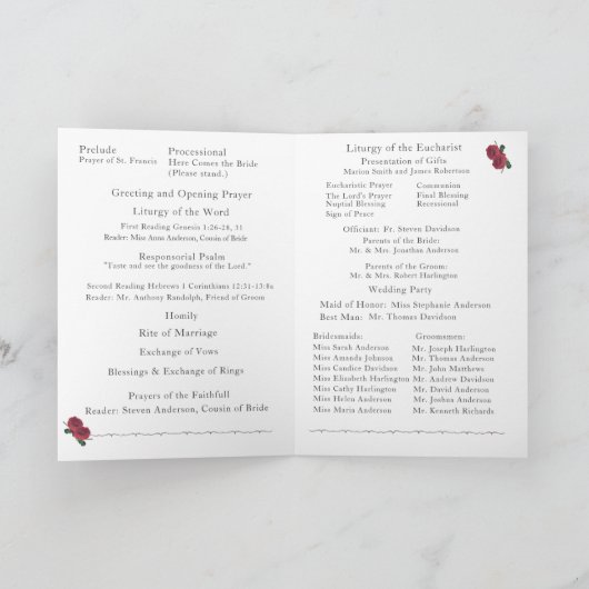 Hochzeitsprogramm für schöne Rose Programm (Innenseite)
