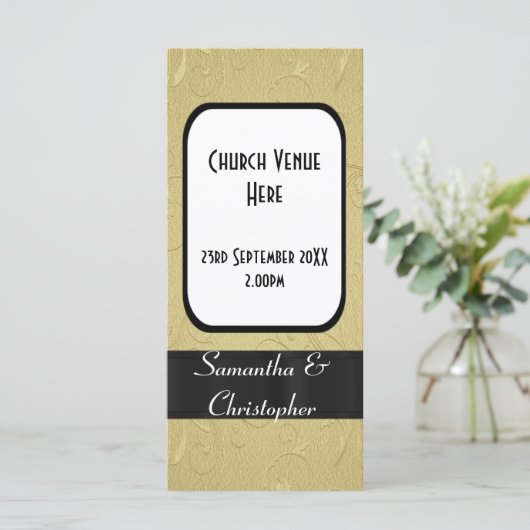 Hochzeitsprogramm für Schwarz-Gold-Kirchen Programm (Stehend Vorderseite)