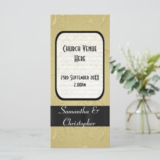 Hochzeitsprogramm für Schwarz-Gold-Kirchen Programm (Stehend Vorderseite)