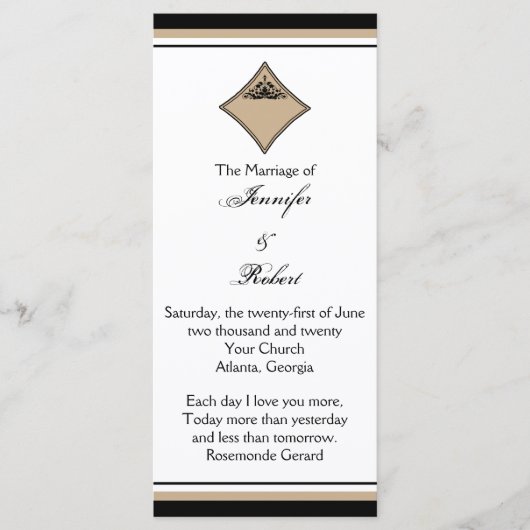 Hochzeitsprogramm für Schwarz-Tan-Diamant-Rahmen Programm (Vorderseite)