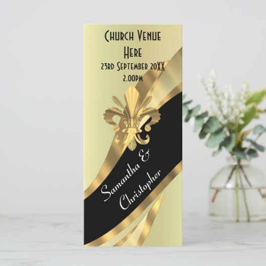 Hochzeitsprogramm für Schwarz und Gold Programm (Stehend Vorderseite)