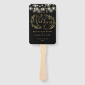 Hochzeitsprogramm für Schwarz und Gold String Ligh Fächer (Vorderseite)