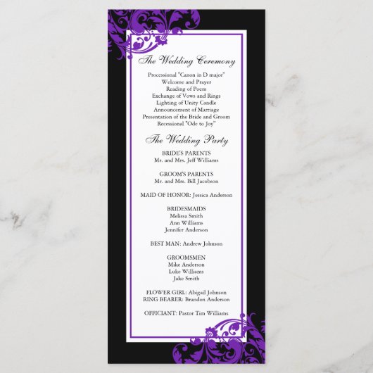Hochzeitsprogramm für Schwarz und Lila Geblüht Wir Programm (Rückseite)