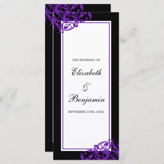 Hochzeitsprogramm für Schwarz und Lila Geblüht Wir Programm (Vorne/Hinten)