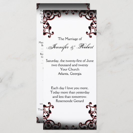 Hochzeitsprogramm für Schwarz und Rot-Gotik Programm (Vorne/Hinten)