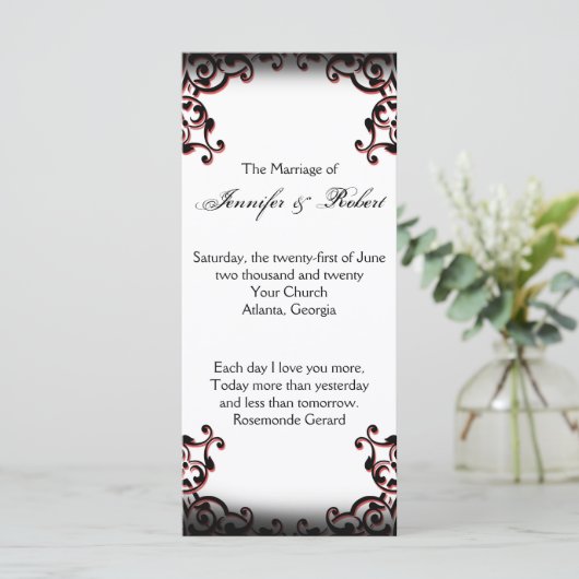 Hochzeitsprogramm für Schwarz und Rot-Gotik Programm (Stehend Vorderseite)