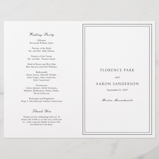 Hochzeitsprogramm für Schwarz und Weiß (Vorne)