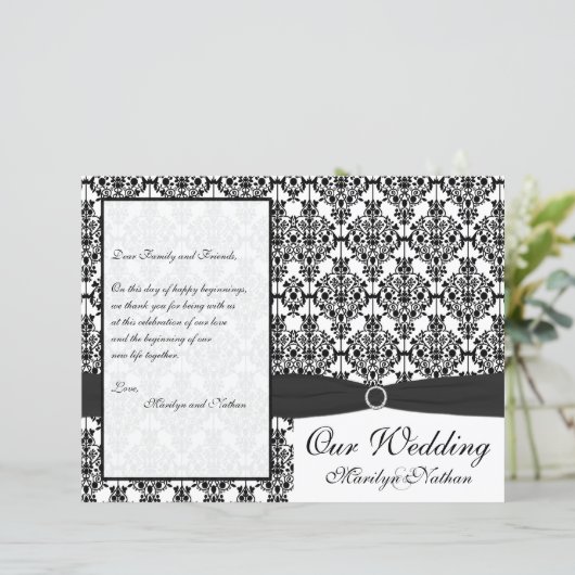 Hochzeitsprogramm für Schwarz und Weiß (Stehend Vorderseite)