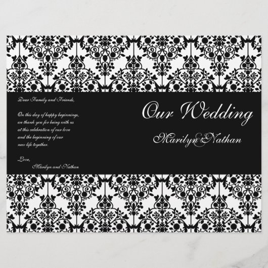 Hochzeitsprogramm für Schwarz und Weiß (Vorderseite)