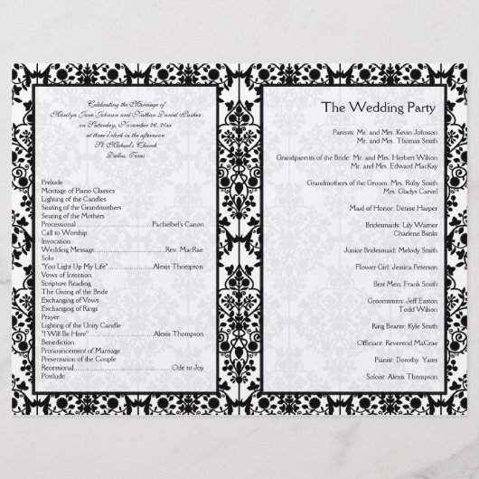 Hochzeitsprogramm für Schwarz und Weiß (Rückseite)