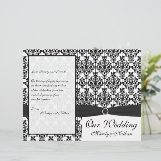 Hochzeitsprogramm für Schwarz und Weiß (Stehend Vorderseite)
