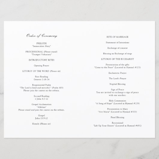 Hochzeitsprogramm für Schwarz und Weiß (Rückseite)