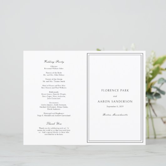 Hochzeitsprogramm für Schwarz und Weiß (Stehend Vorderseite)