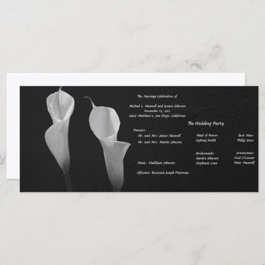 Hochzeitsprogramm für Schwarz-Weiß-Blume Programm (Vorne/Hinten)