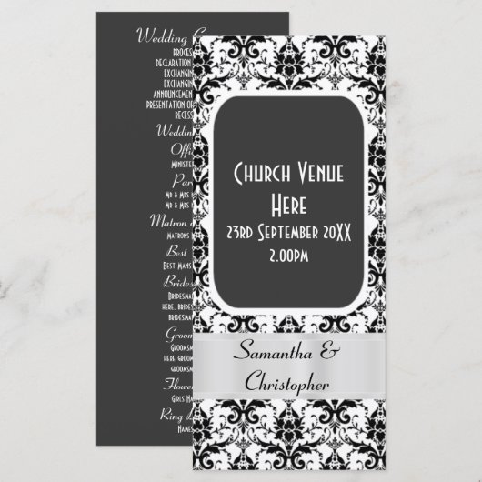 Hochzeitsprogramm für Schwarz-Weiß-Damast Programm (Vorne/Hinten)