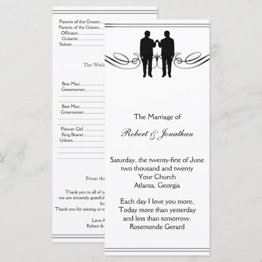 Hochzeitsprogramm für Schwarz-Weiß-Eleganz Programm (Vorne/Hinten)