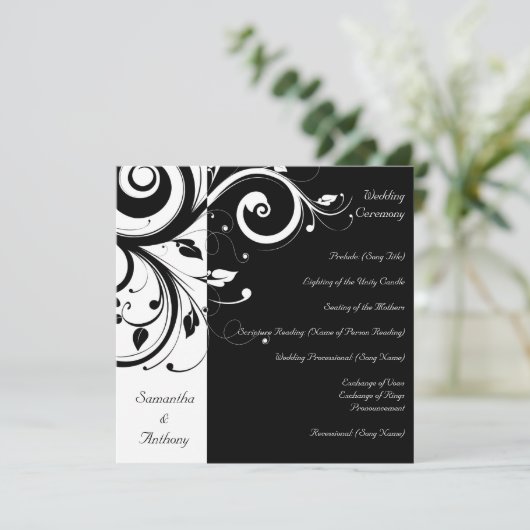 Hochzeitsprogramm für Schwarz + Weiß-Reverse-Swirt Programm (Stehend Vorderseite)