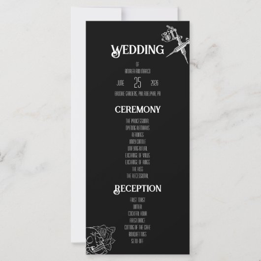 Hochzeitsprogramm für Schwarz-Weiß-Schädel (Vorderseite)