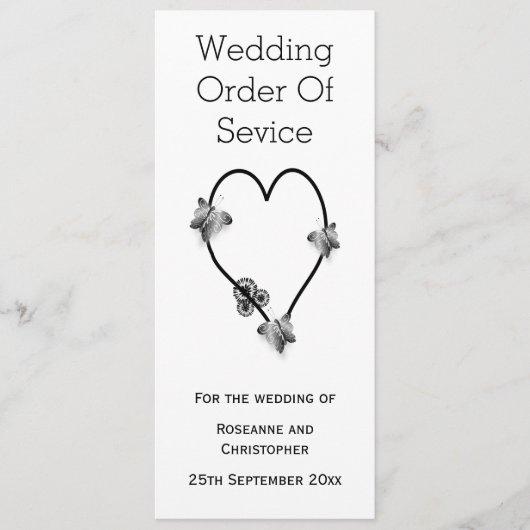 Hochzeitsprogramm für Schwarz-Weiß-Schmetterlinge Programm (Vorderseite)