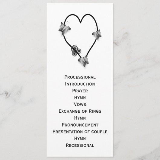 Hochzeitsprogramm für Schwarz-Weiß-Schmetterlinge Programm (Rückseite)