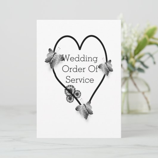 Hochzeitsprogramm für Schwarz-Weiß-Schmetterlinge Programm (Stehend Vorderseite)