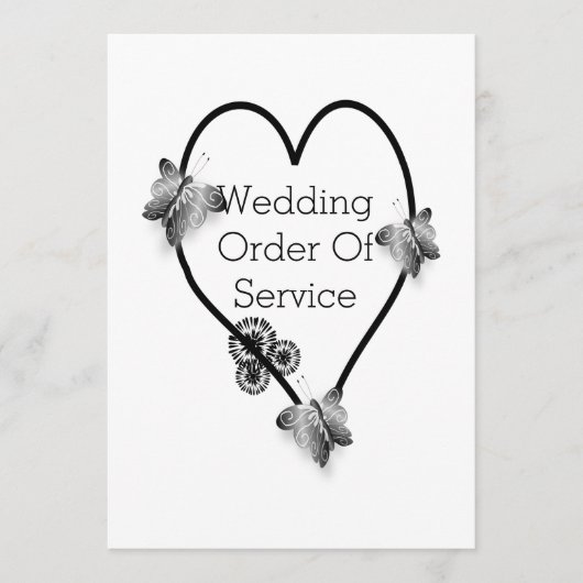 Hochzeitsprogramm für Schwarz-Weiß-Schmetterlinge Programm (Vorderseite)