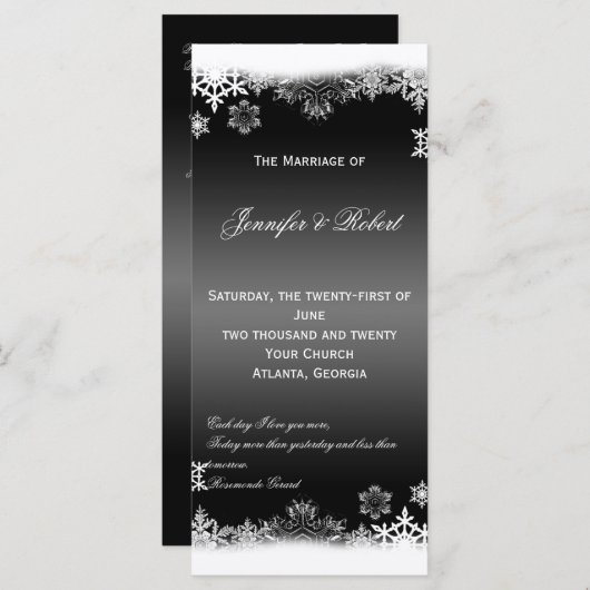 Hochzeitsprogramm für Schwarz-Weiß-Schneeflocken Programm (Vorne/Hinten)