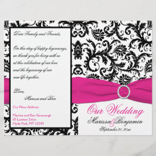 Hochzeitsprogramm für Schwarz, Weiß und Fuchsia Da