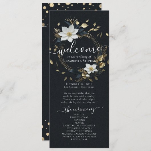 Hochzeitsprogramm für Schwarz-weiße Goldflorensehe Programm (Vorne/Hinten)