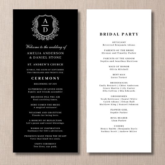 Hochzeitsprogramm für Schwarz-weißes Monogramm-Wap