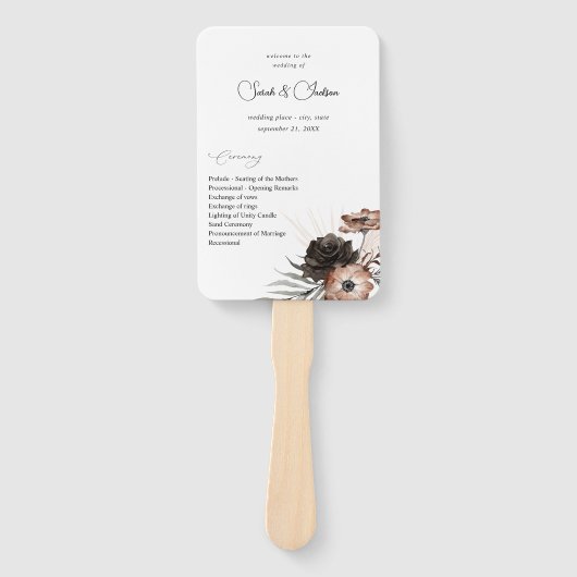 Hochzeitsprogramm für Schwarze und Naturflora 2 Fächer (Vorderseite)