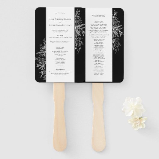 Hochzeitsprogramm für Schwarze und Weiße Grüne Fächer (Vorne und Hinten)