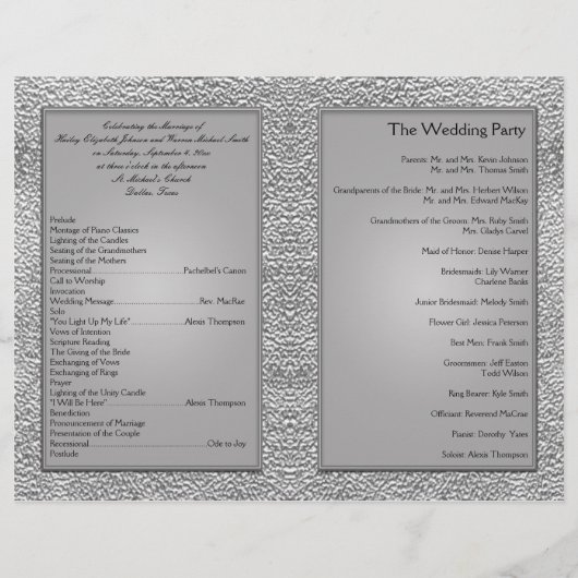 Hochzeitsprogramm für Schwarze und Zackenbarsche (Rückseite)