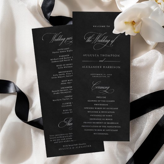 Hochzeitsprogramm für Schwarze Velours-Textur