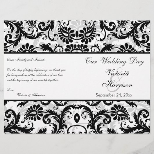 Hochzeitsprogramm für schwarze, weiße, graue, flor (Vorderseite)