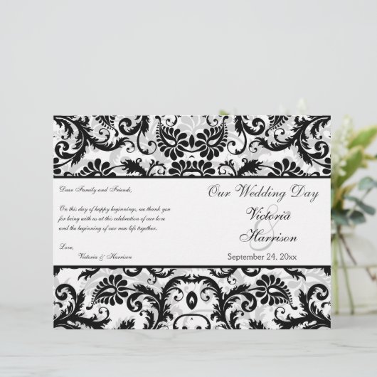 Hochzeitsprogramm für schwarze, weiße, graue, flor (Stehend Vorderseite)