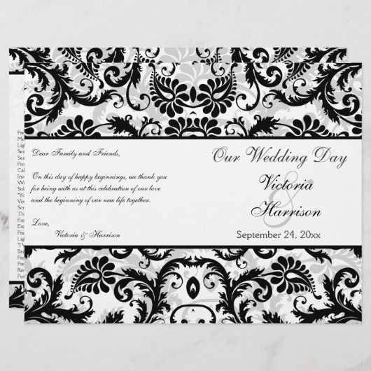Hochzeitsprogramm für schwarze, weiße, graue, flor (Vorne/Hinten)