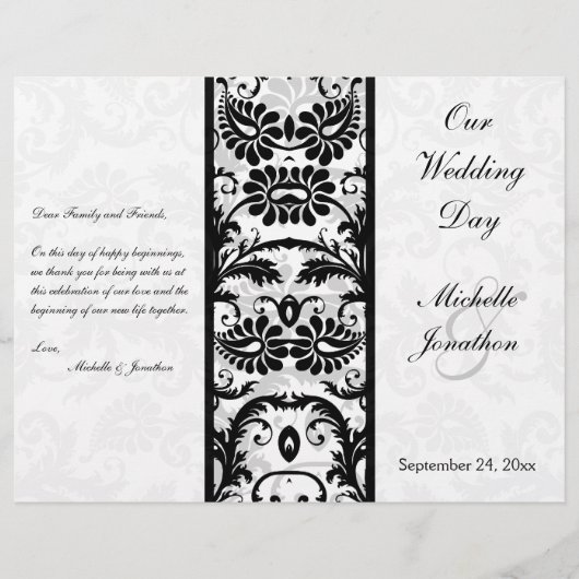 Hochzeitsprogramm für schwarze, weiße, graue, flor (Vorderseite)