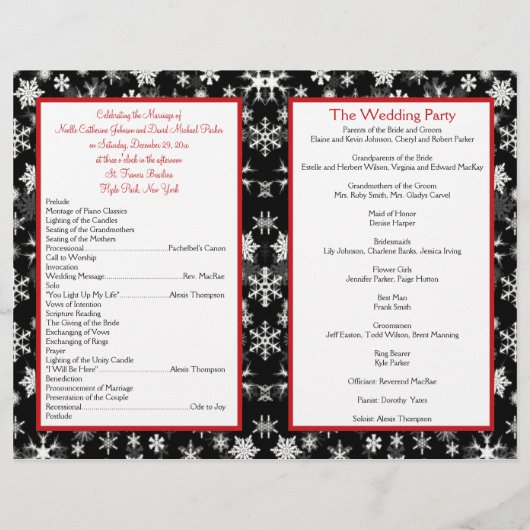 Hochzeitsprogramm für Schwarze, Weiße, Rote Schnee (Rückseite)