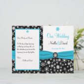 Hochzeitsprogramm für Schwarze, Weiße und Aqua-Sch (Stehend Vorderseite)