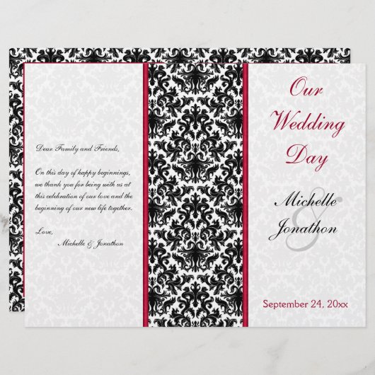 Hochzeitsprogramm für Schwarze, Weiße und Rote Dam (Vorne/Hinten)