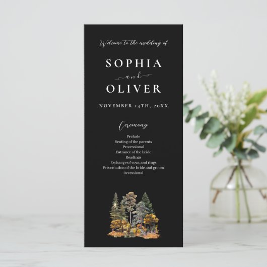 Hochzeitsprogramm für Schwarzer Herbst-Wasserfarbe (Stehend Vorderseite)