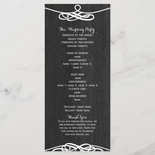 Hochzeitsprogramm für Schwarzwald und Weißwein Programm (Rückseite)