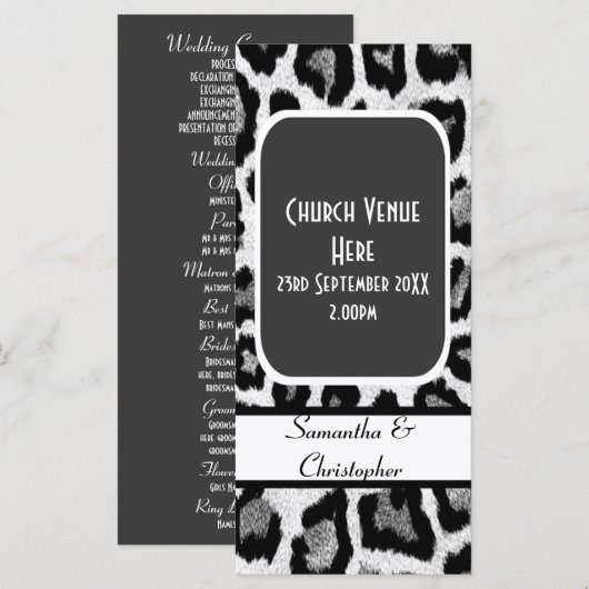 Hochzeitsprogramm für Schwarzweißleoparden Programm (Vorne/Hinten)