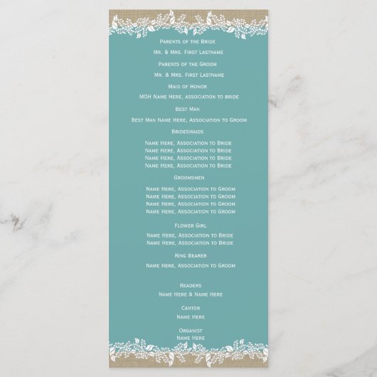 Hochzeitsprogramm für Sea Garland Aqua Programm (Rückseite)
