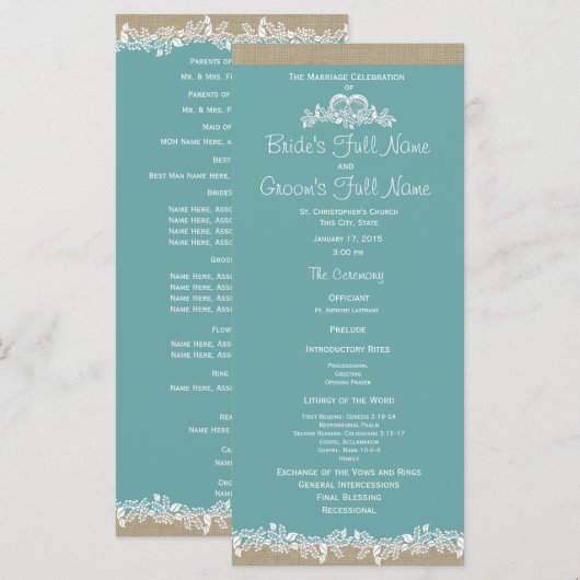 Hochzeitsprogramm für Sea Garland Aqua Programm (Vorne/Hinten)