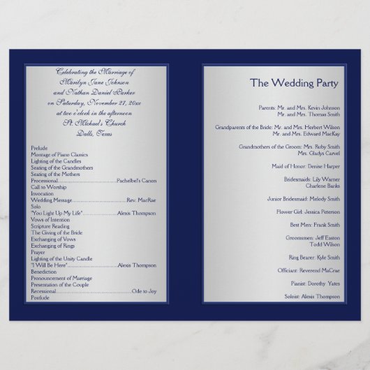 Hochzeitsprogramm für Seeschiffe und Silberflore (Rückseite)