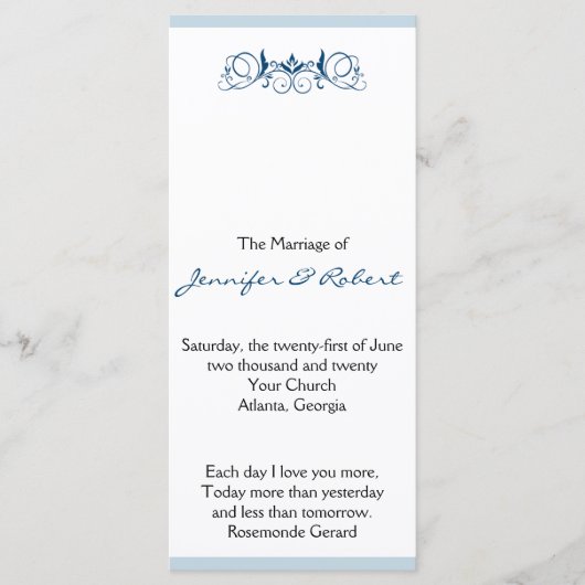 Hochzeitsprogramm für Seestreifen mit floralen Akz Programm (Vorderseite)