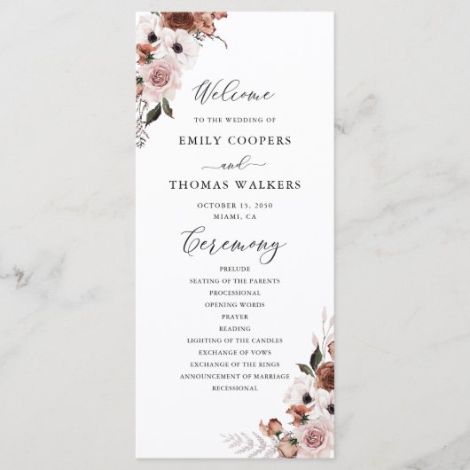 Hochzeitsprogramm für Seidenblumen Programm (Vorderseite)